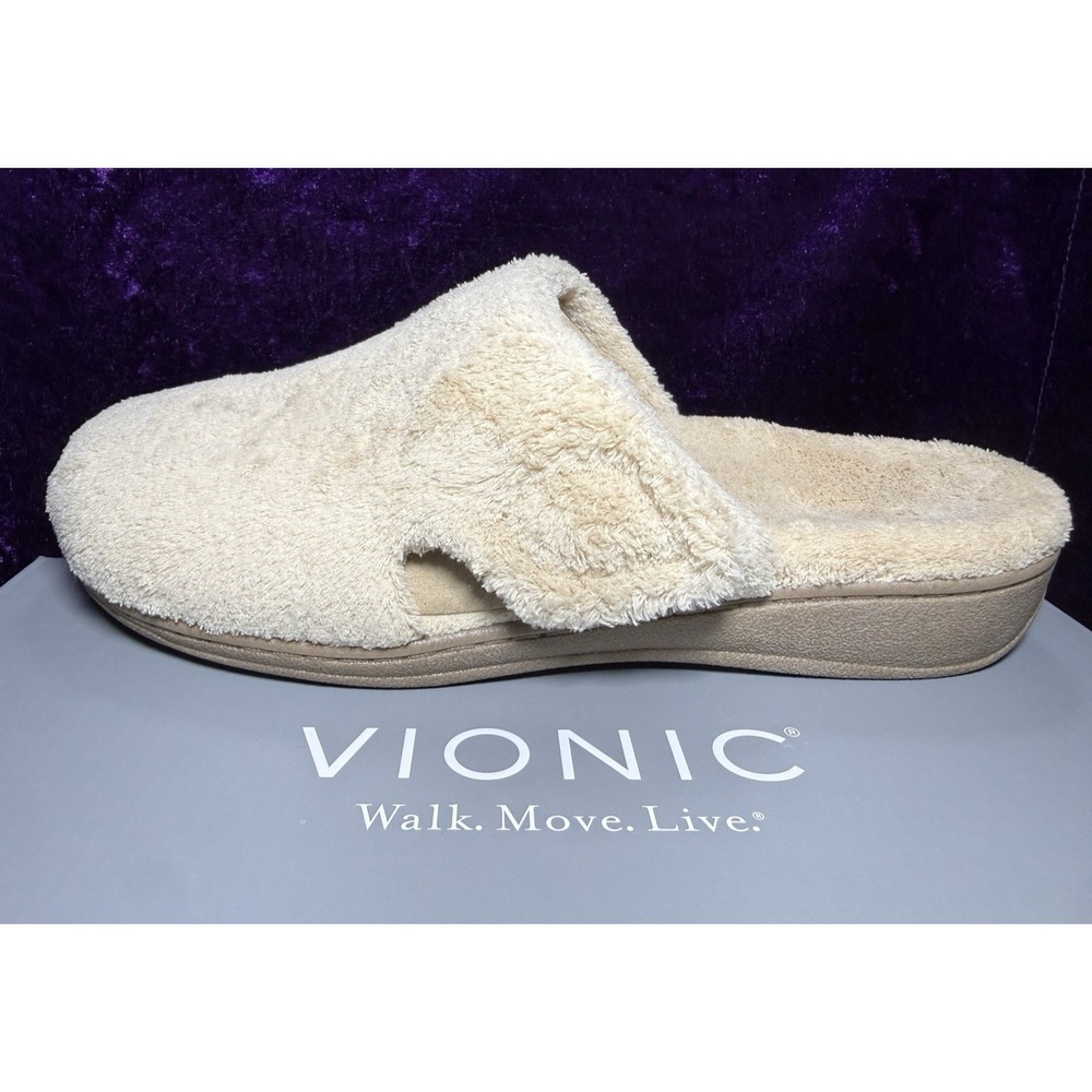 Vionic Gemma Slipper Womens 8 Terry Tan Slip-On Arch Support Rare